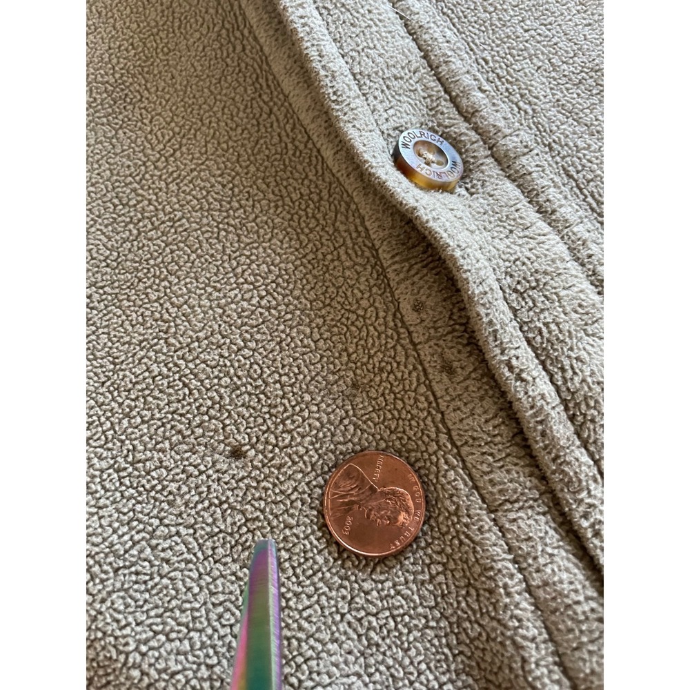 VTG Woolrich Mens Fleece Shirt Jacket Tan Khaki Button Up L Large *READ* - Picture 4 of 14